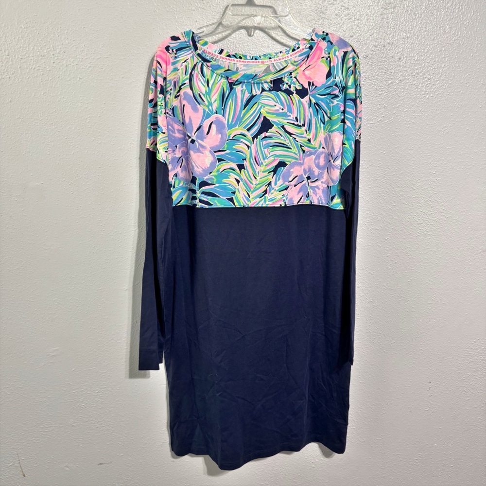 Lilly Pulitzer Floral and Navy Midi Finn Dress small like new